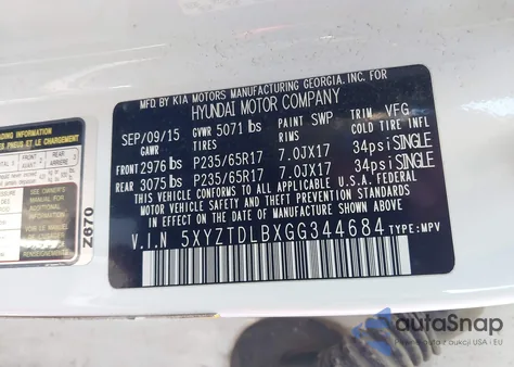 2016 Hyundai Santa Fe Sport 2.4L из США, поврежденный, VIN 5XYZTDLBXGG344684